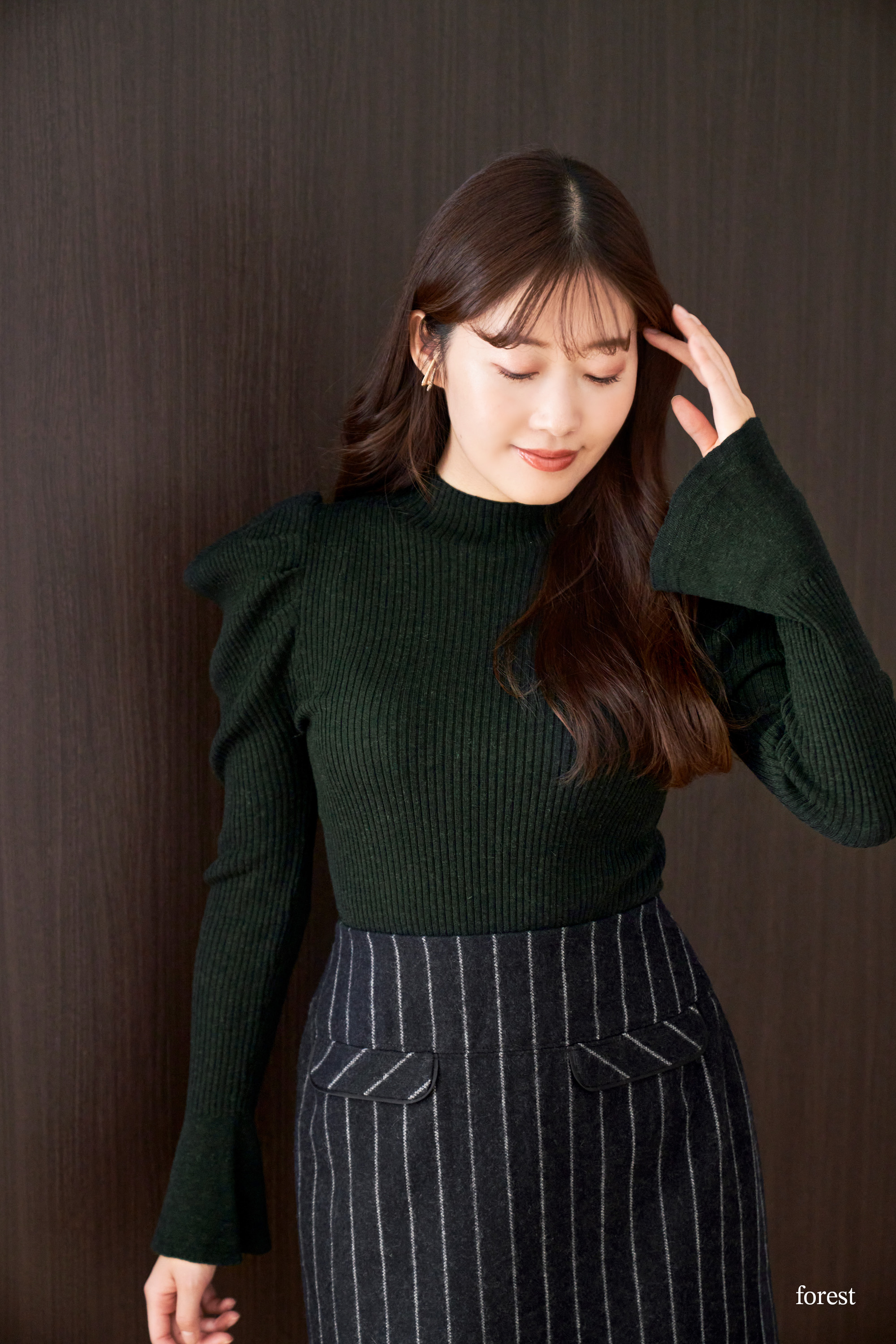 Volume Sleeve Knit Pullover forest M