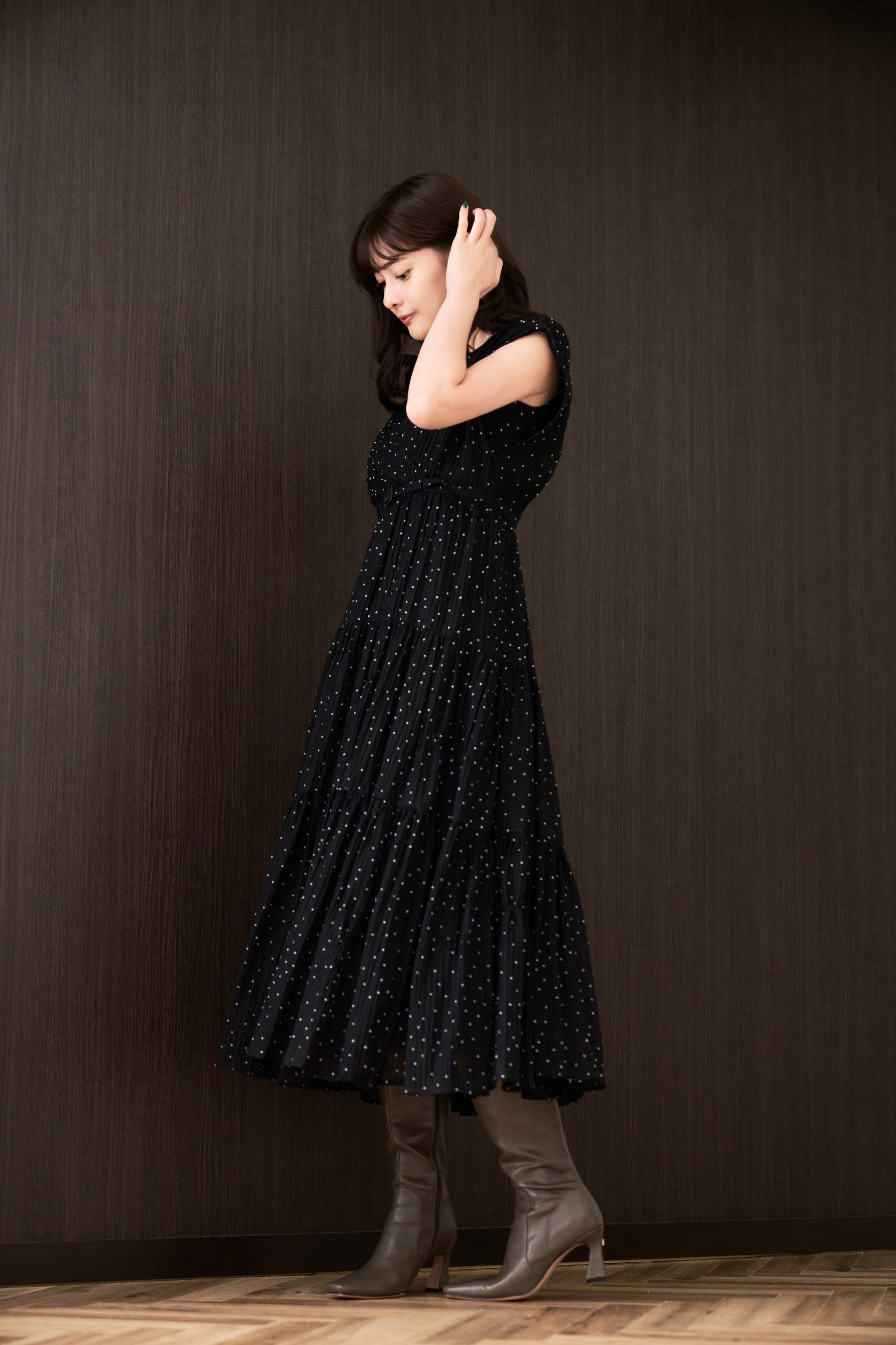 Tiered Polka-Dot Long Dress Herlipto