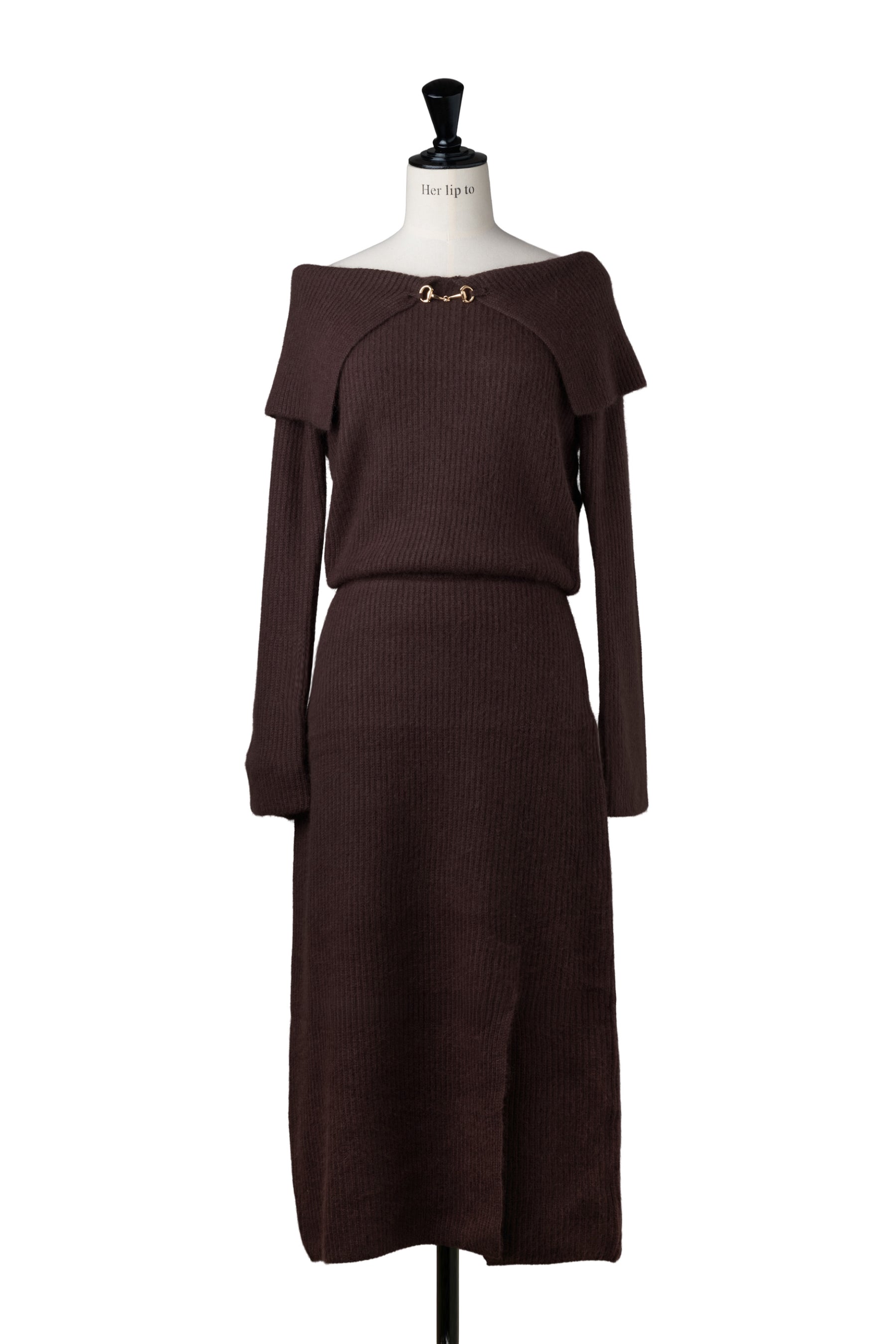 ［Essentia］Off-the-Shoulder Bit Knit Dress