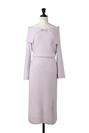 ［Essentia］Off-the-Shoulder Bit Knit Dress