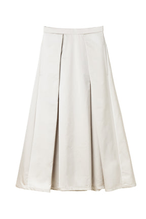 Satin Tucked Flared Skirt