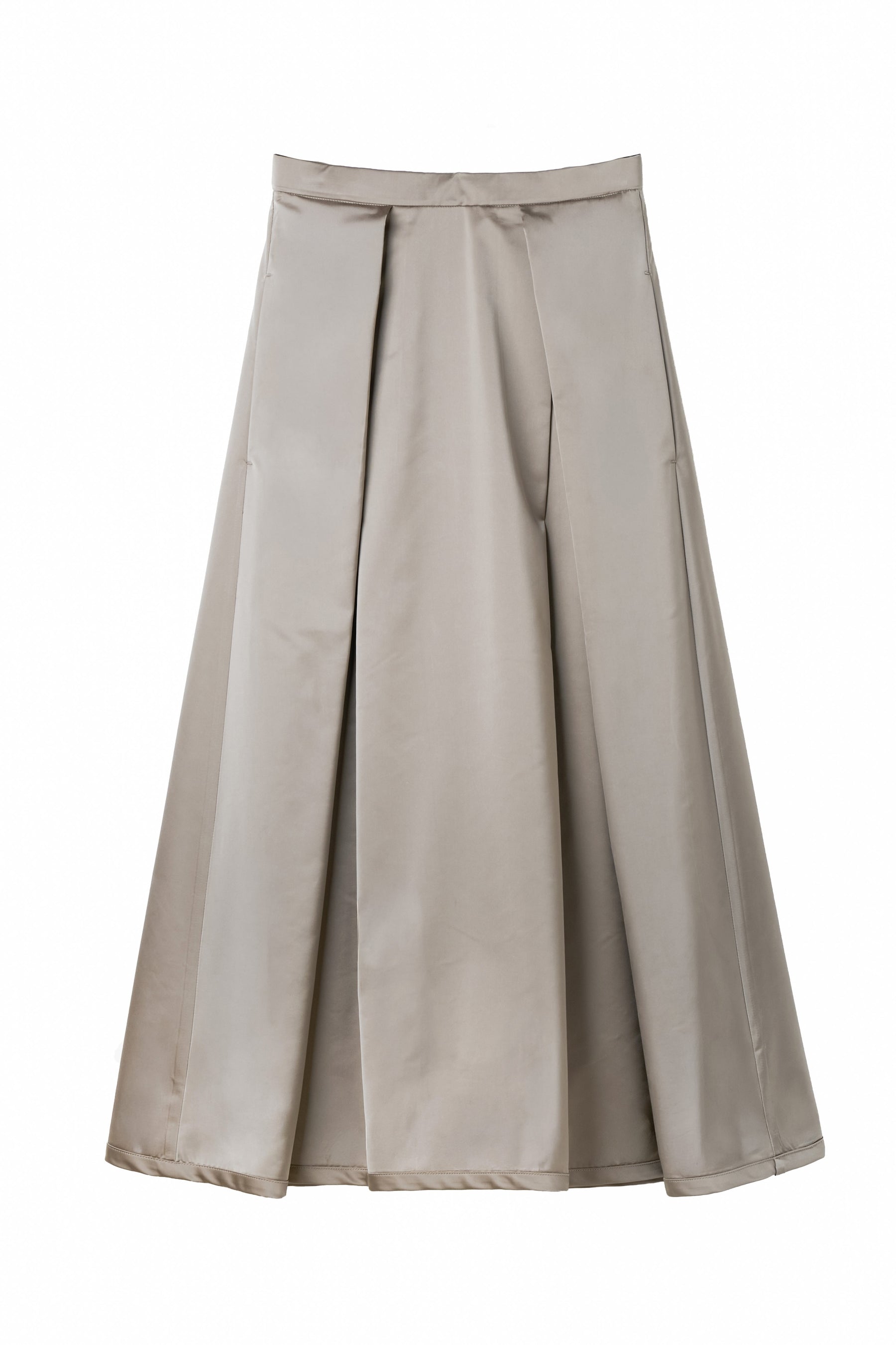 Satin Tucked Flared Skirt