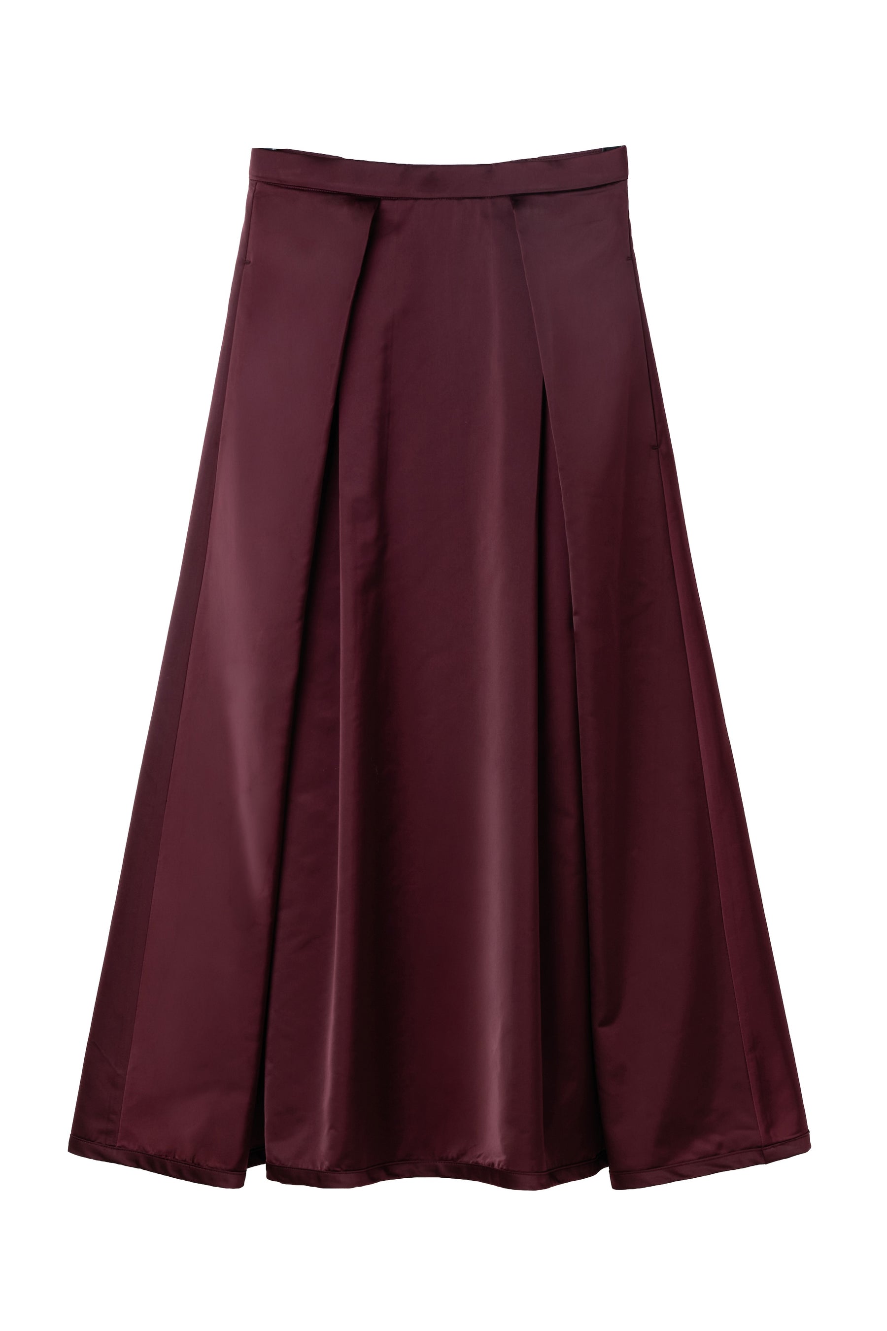 Satin Tucked Flared Skirt
