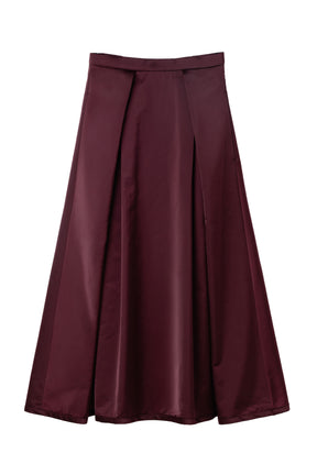 Satin Tucked Flared Skirt