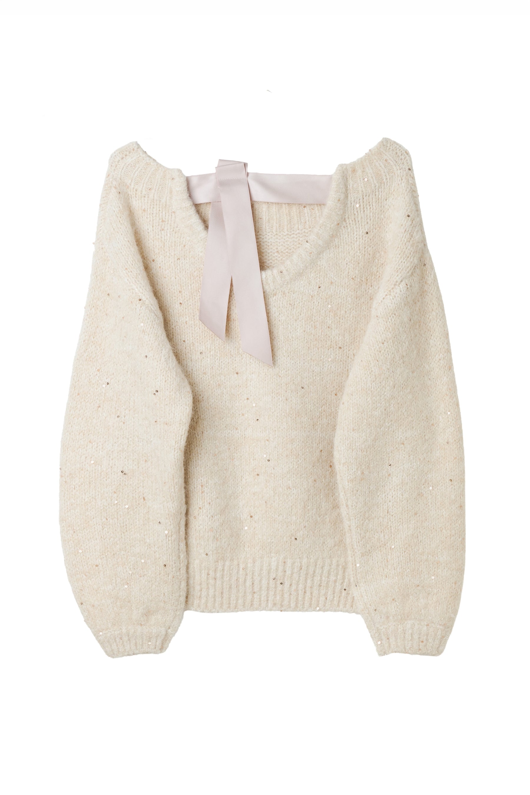 Back-Ribbon Twinkle Knit Top