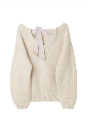 Back-Ribbon Twinkle Knit Top
