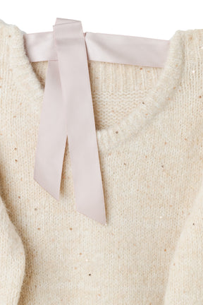 Back-Ribbon Twinkle Knit Top