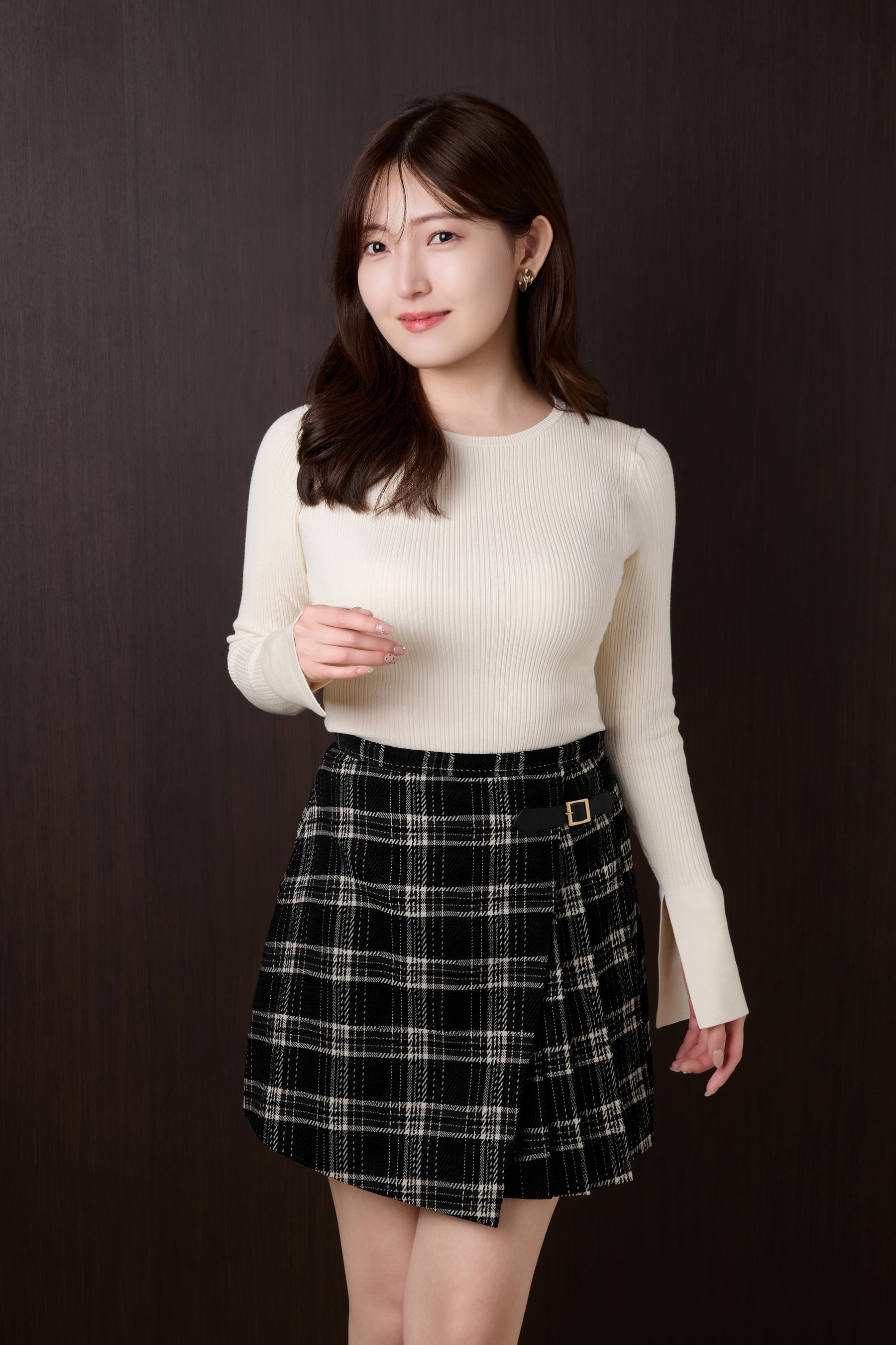 Side-Pleat Check Mini Skirt