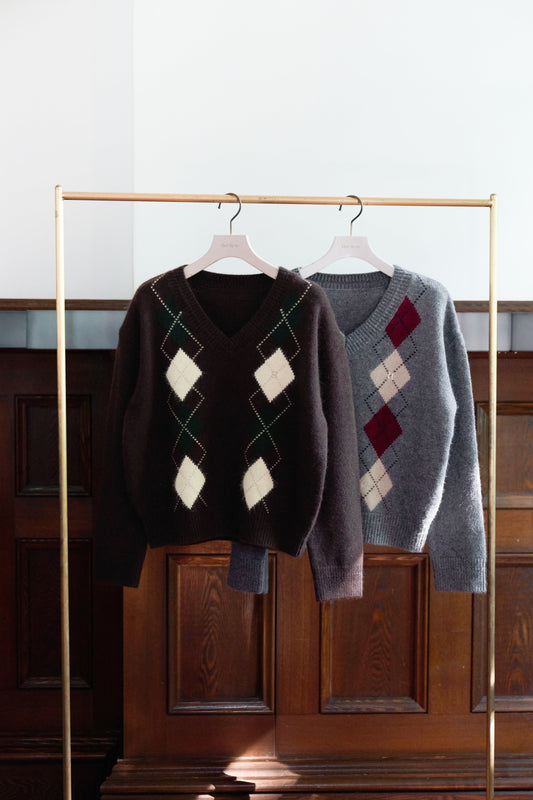 H Logo Argyle Knit Pullover