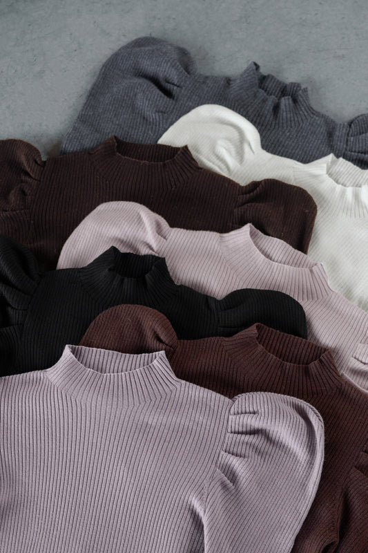 【10月下旬発送】【新色】Volume Sleeve Rib Knit Top