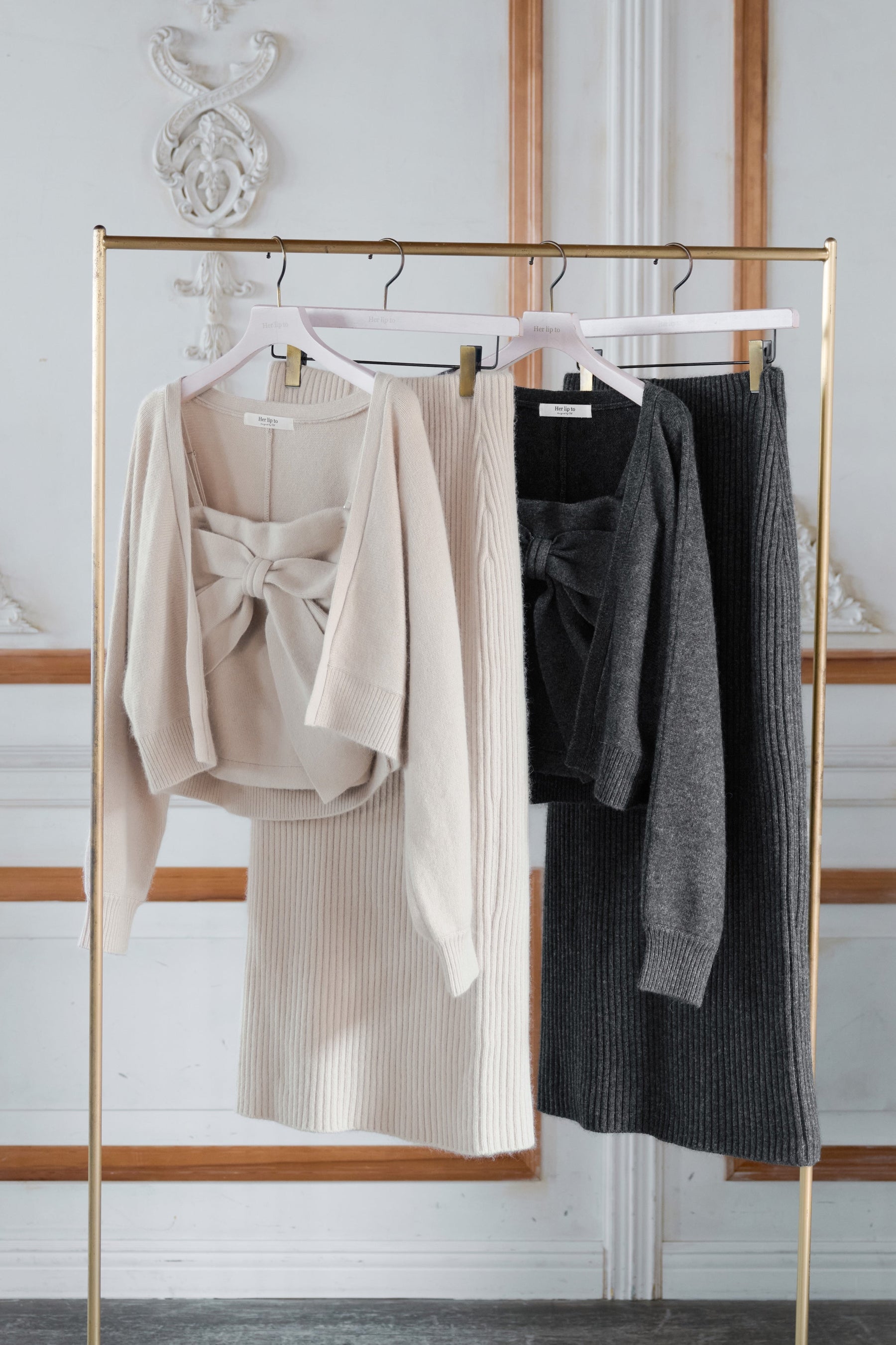 【10月中旬発送】Lydie Ribbon-Tie Knit Ensemble