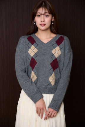 H Logo Argyle Knit Pullover