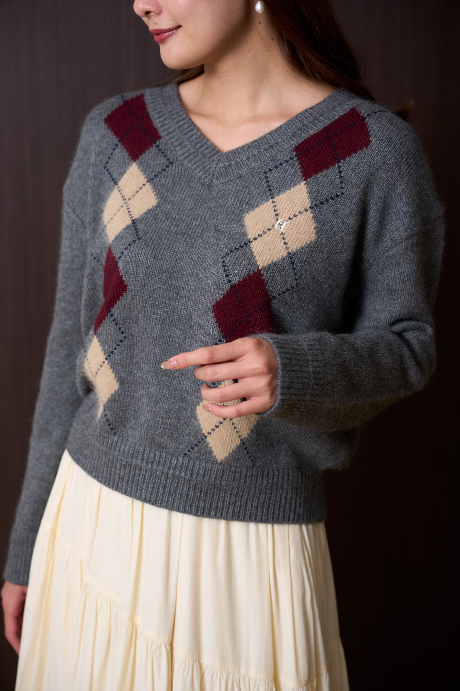H Logo Argyle Knit Pullover