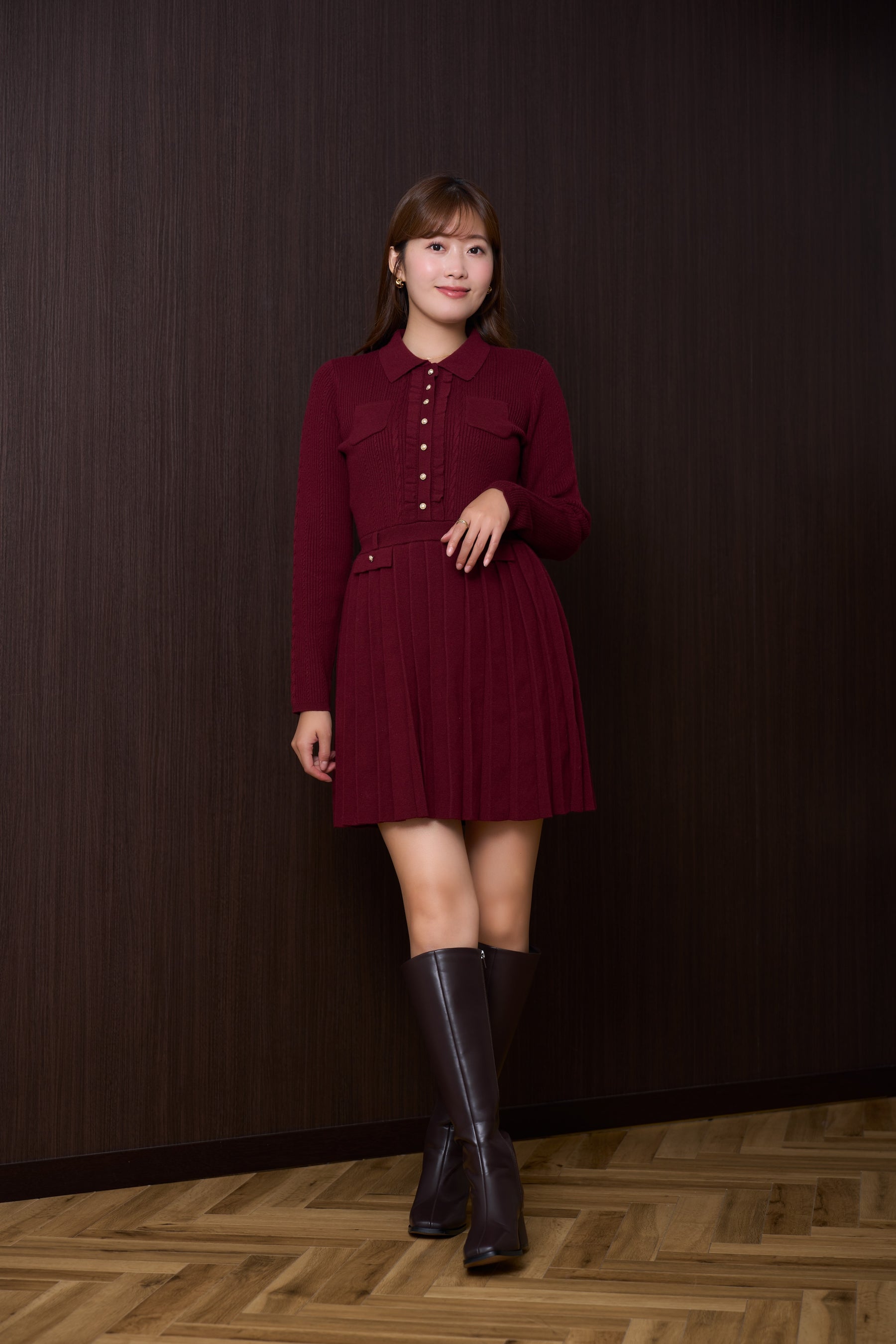 【10月中旬発送】Margot Pleated Knit Mini Dress