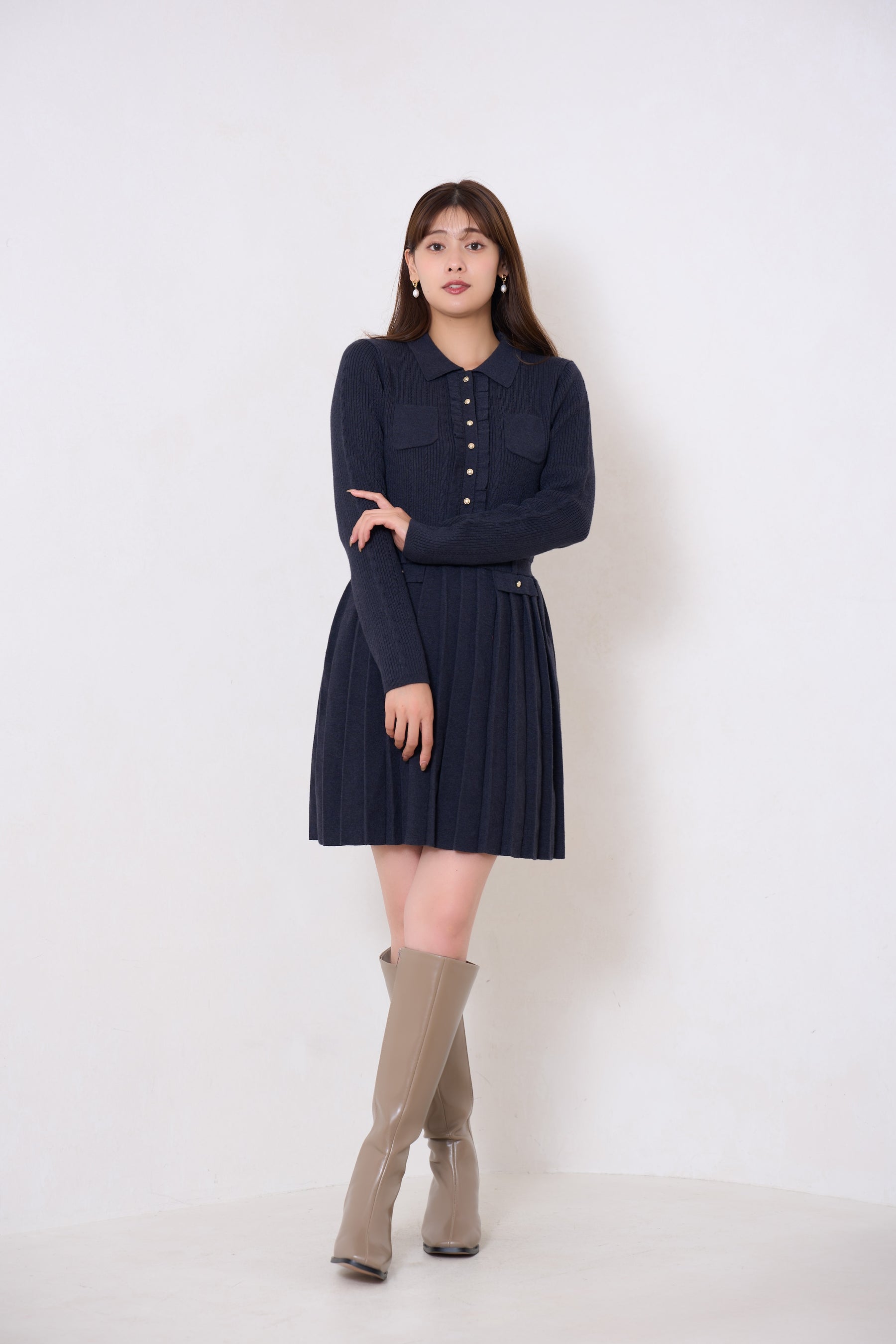 【10月中旬発送】Margot Pleated Knit Mini Dress
