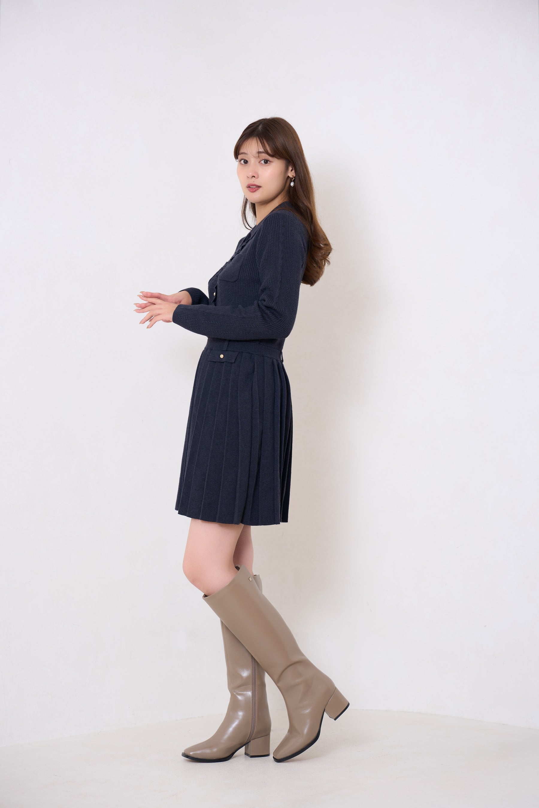【10月中旬発送】Margot Pleated Knit Mini Dress