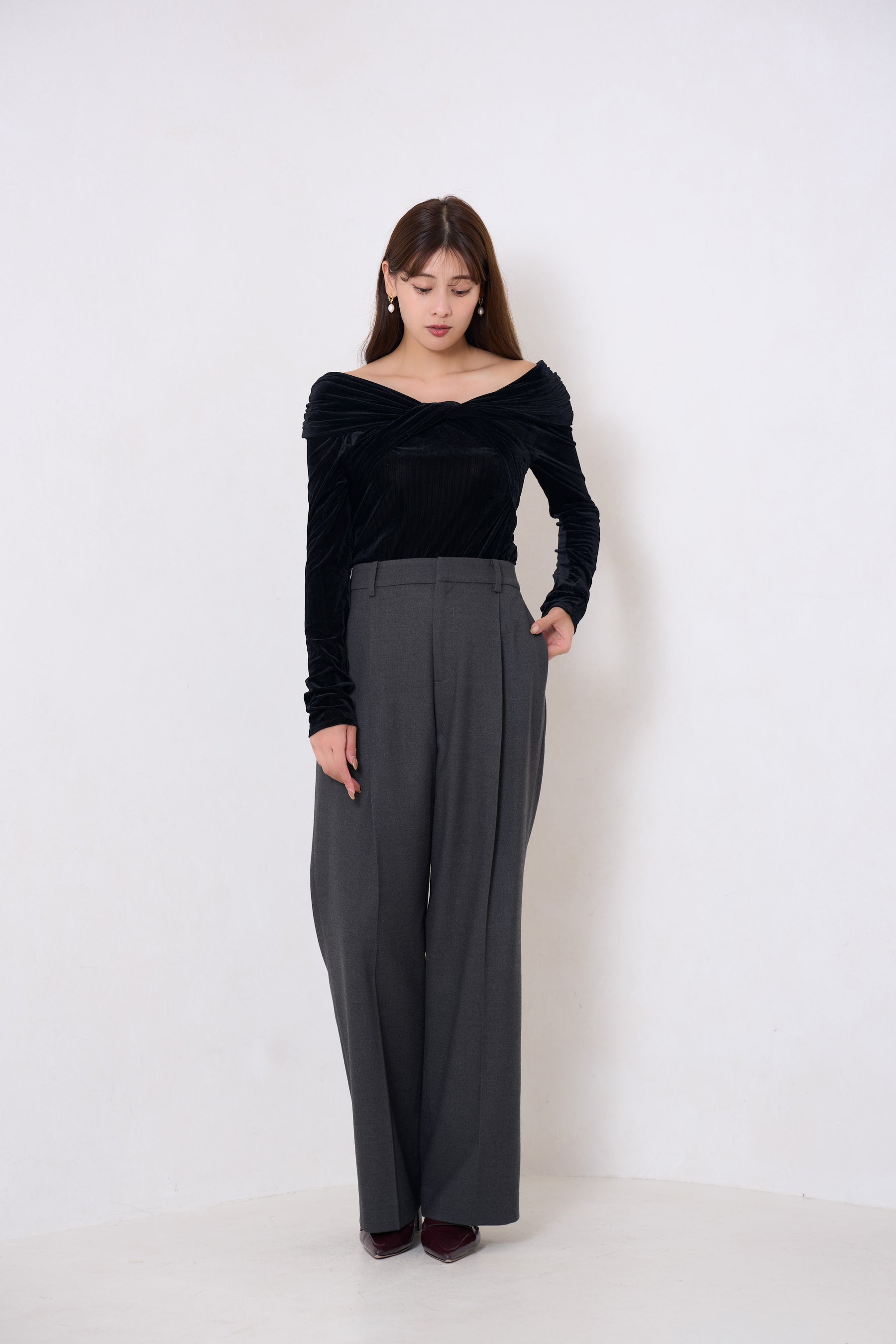Romy Wool-Blend Tuck Pants
