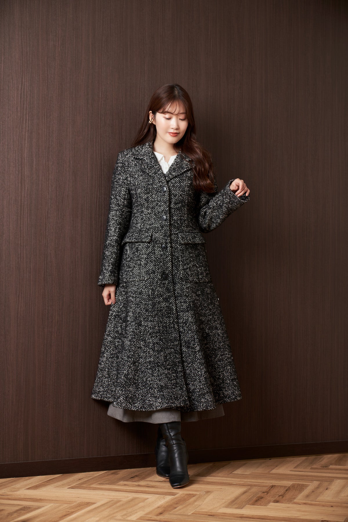 Herringbone  Wool-Blend  Coat