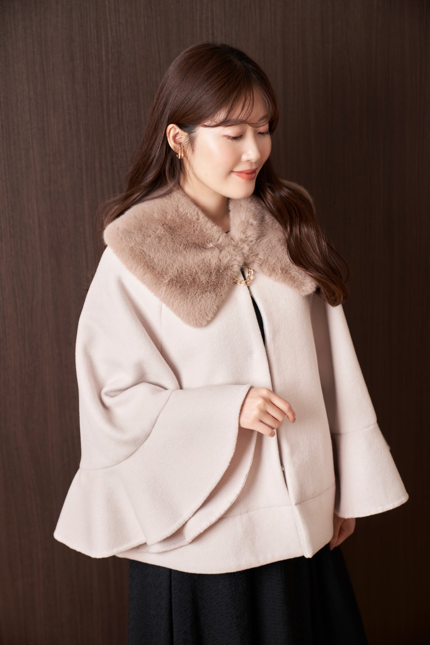 Convertible Faux Fur Tippet Coatケープコート