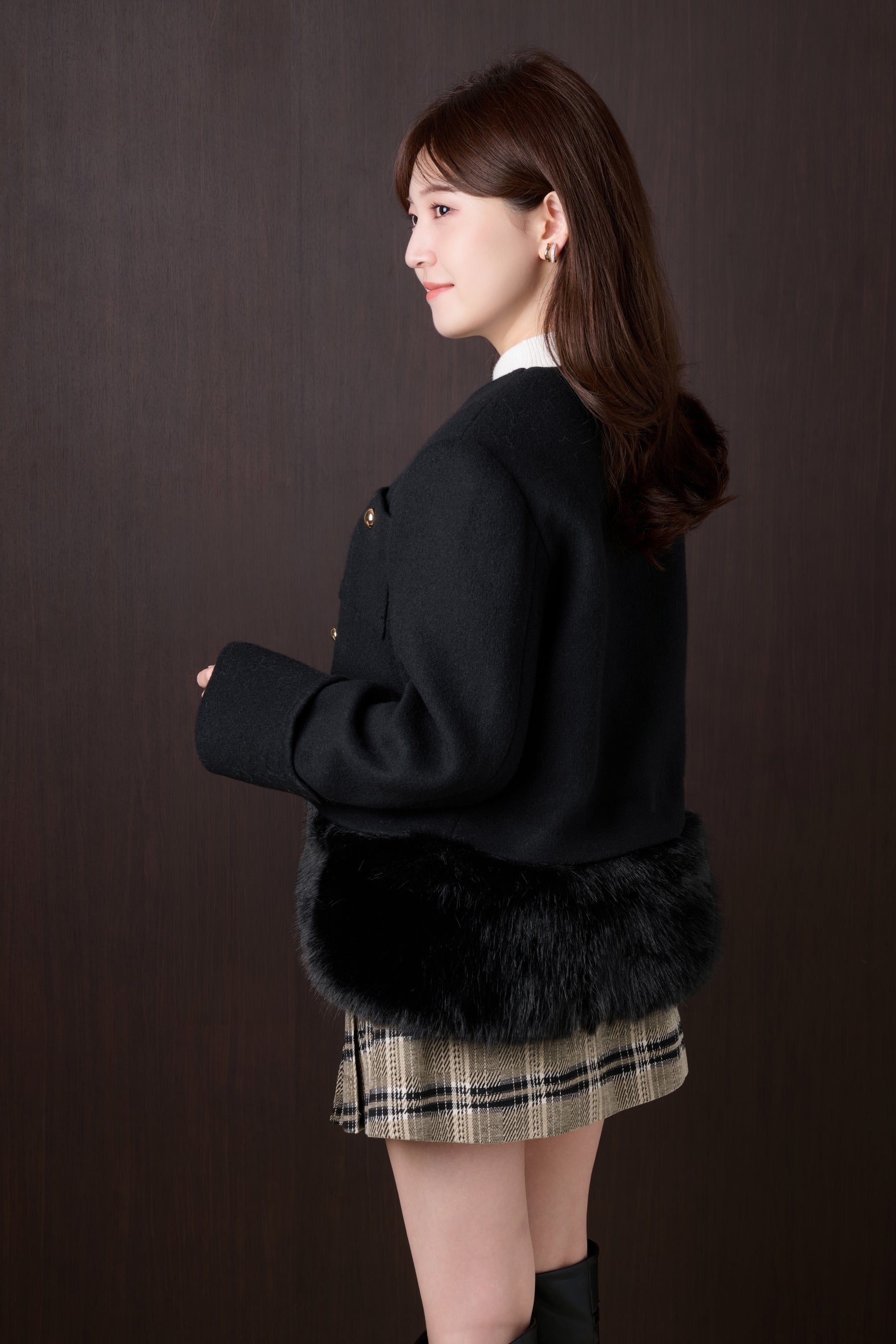 Joana Faux Fur-Hem Wool Coat
