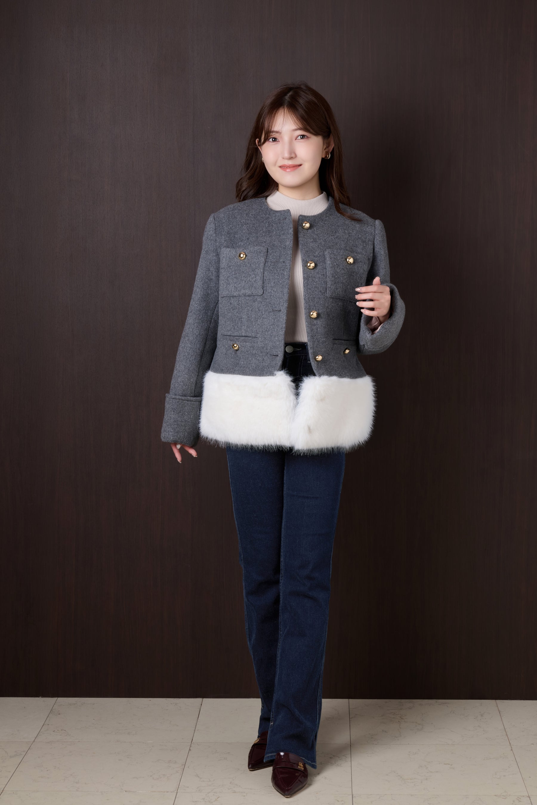 Joana Faux Fur-Hem Wool Coat