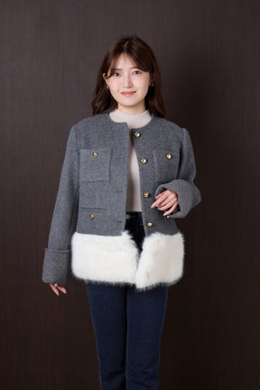Joana Faux Fur-Hem Wool Coat
