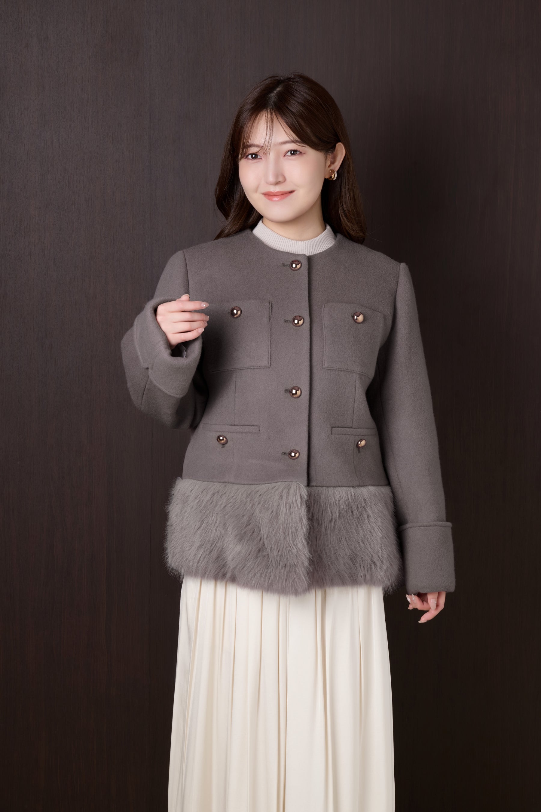 Joana Faux Fur-Hem Wool Coat