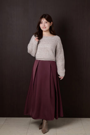 Satin Tucked Flared Skirt