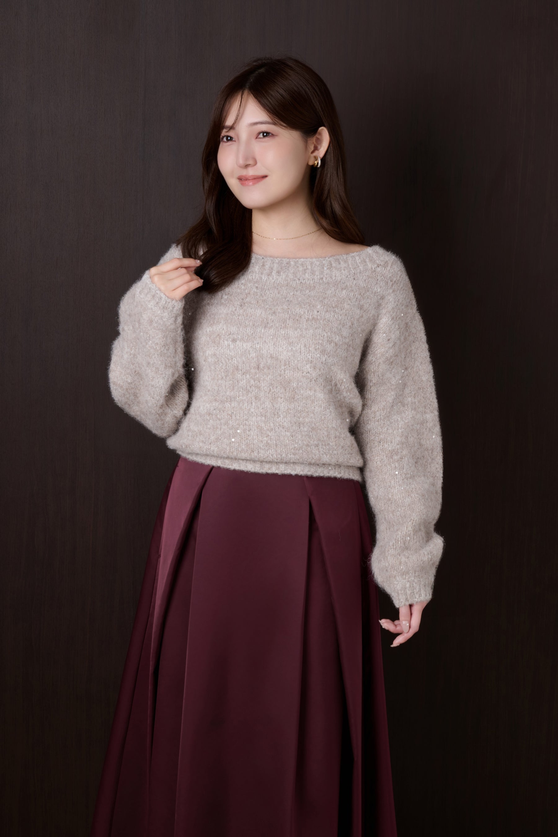 Back-Ribbon Twinkle Knit Top