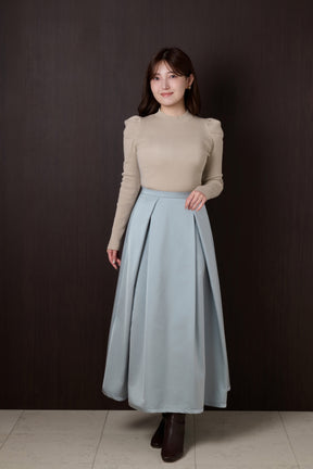 Satin Tucked Flared Skirt