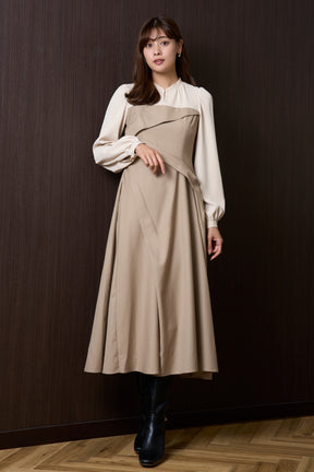 【10月中旬発送】Bicolor Draped Dress