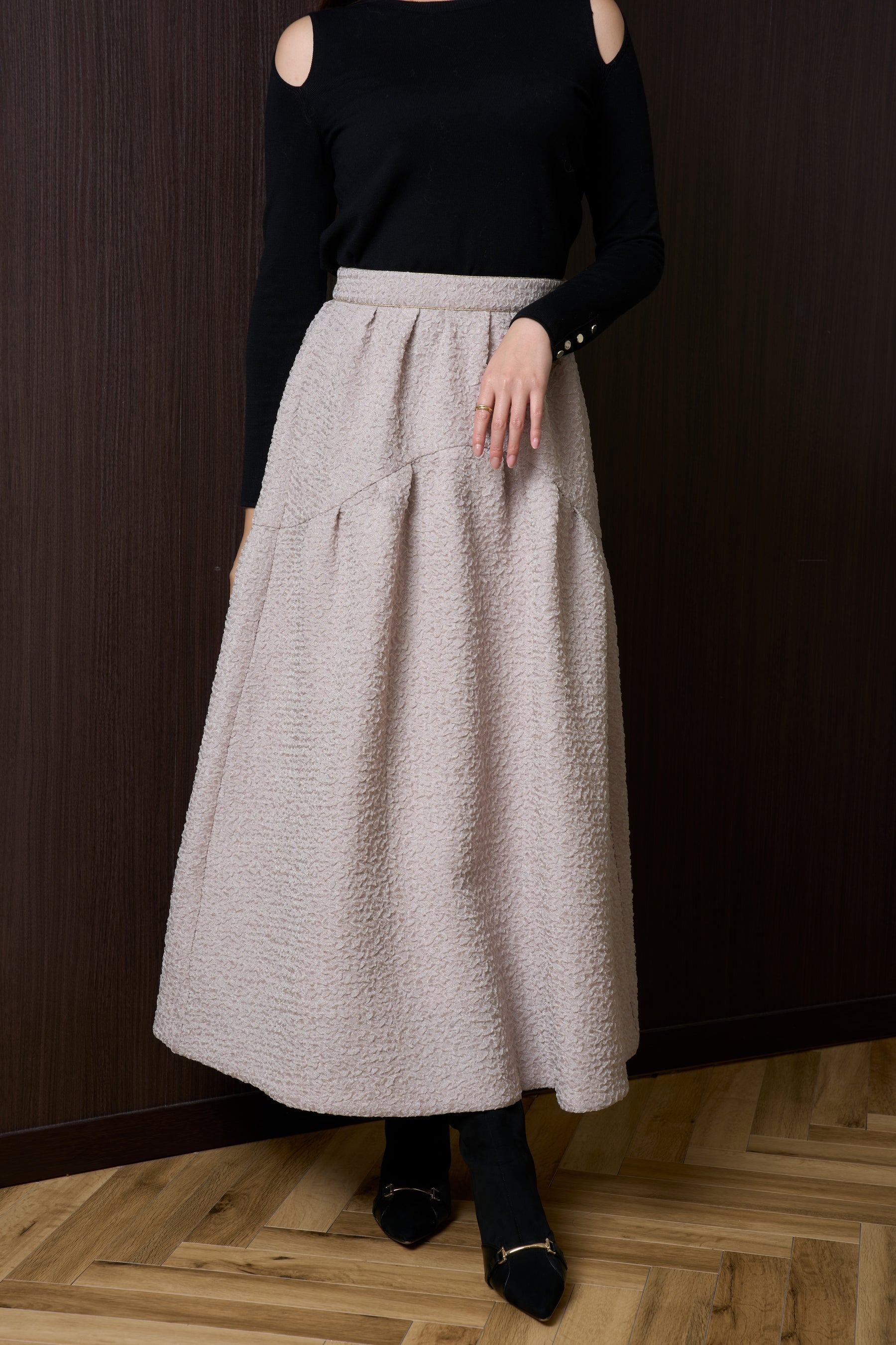 [black / ecru]Twinkle Jacquard Volume Skirt