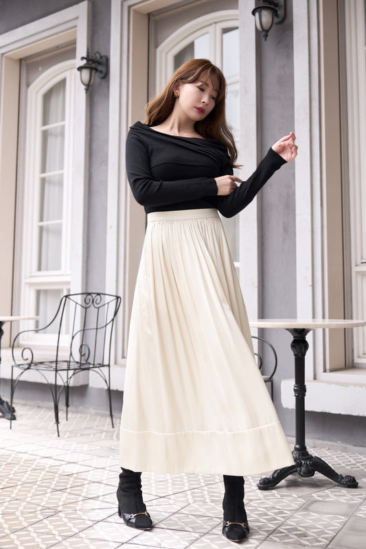 【10月上旬発送】Satin Gathered Flared Long Skirt