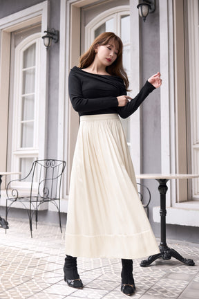 【10月上旬発送】Satin Gathered Flared Long Skirt