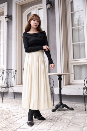 【10月上旬発送】Satin Gathered Flared Long Skirt