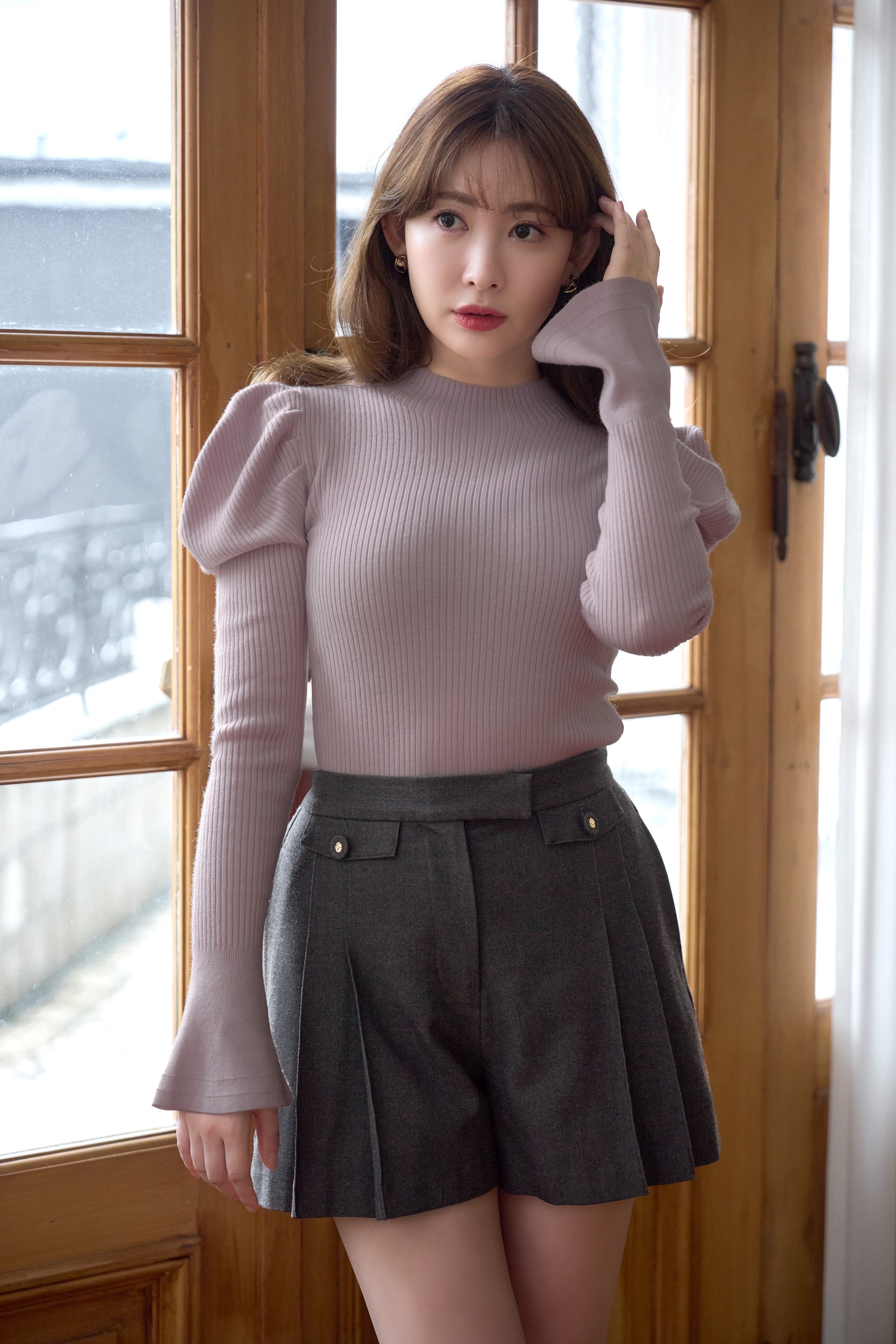 【10月下旬発送】【新色】Volume Sleeve Rib Knit Top