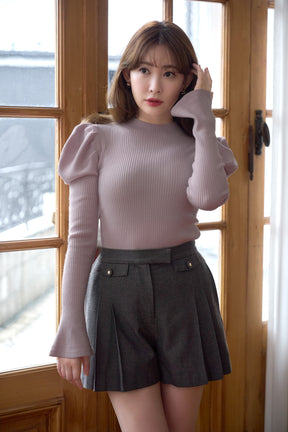 【10月下旬発送】【新色】Volume Sleeve Rib Knit Top