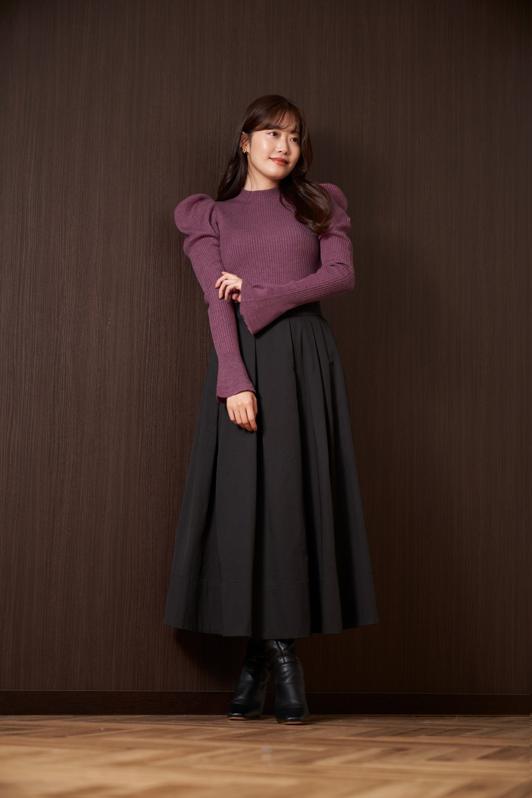 Volume Sleeve Rib Knit Top