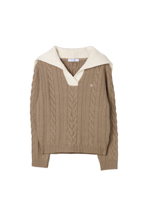 Sailor-Collar Cable Knit Pullover