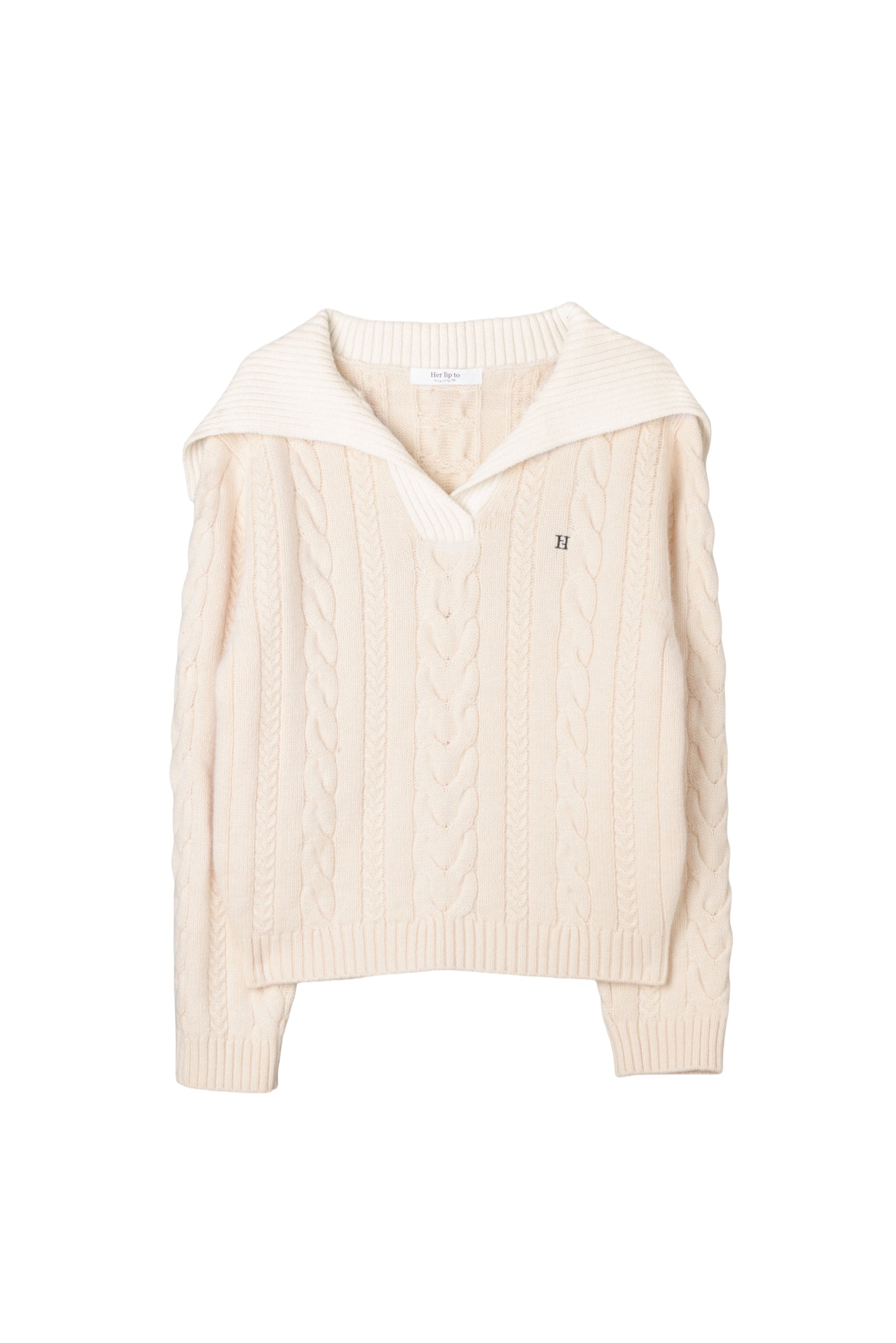 Sailor-Collar Cable Knit Pullover