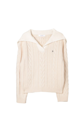 Sailor-Collar Cable Knit Pullover