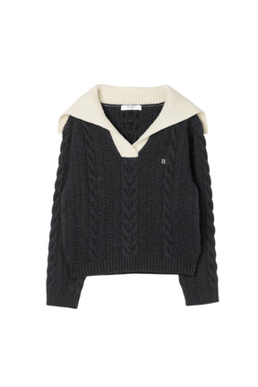 Sailor-Collar Cable Knit Pullover