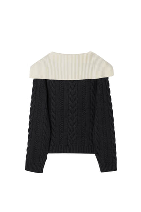 Sailor-Collar Cable Knit Pullover