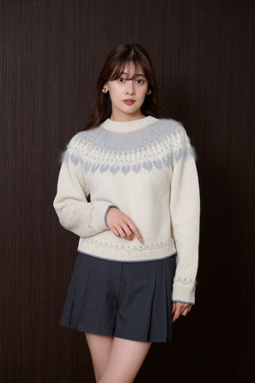 [New Color] Heart Fair Isle Knit Pullover