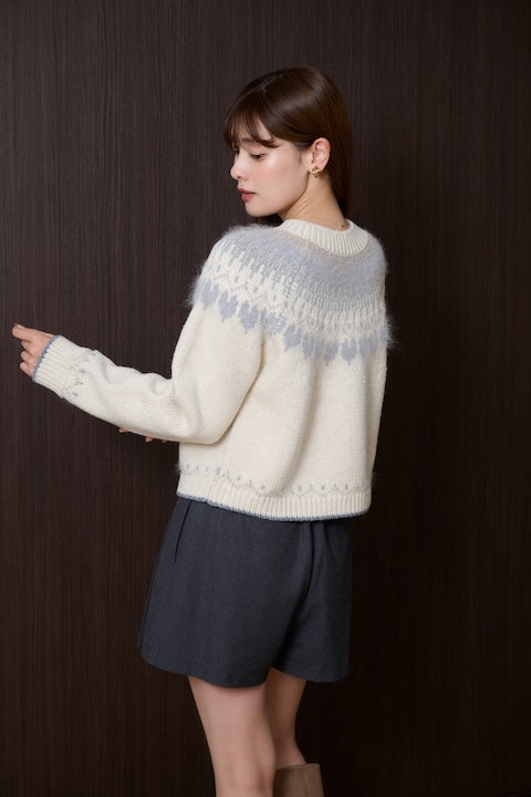 [New Color] Heart Fair Isle Knit Pullover