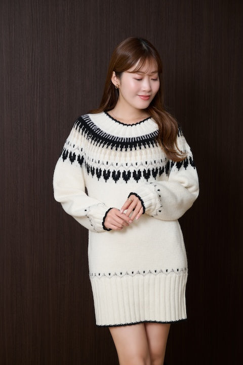 Heart Fair Isle Knit Mini Dress