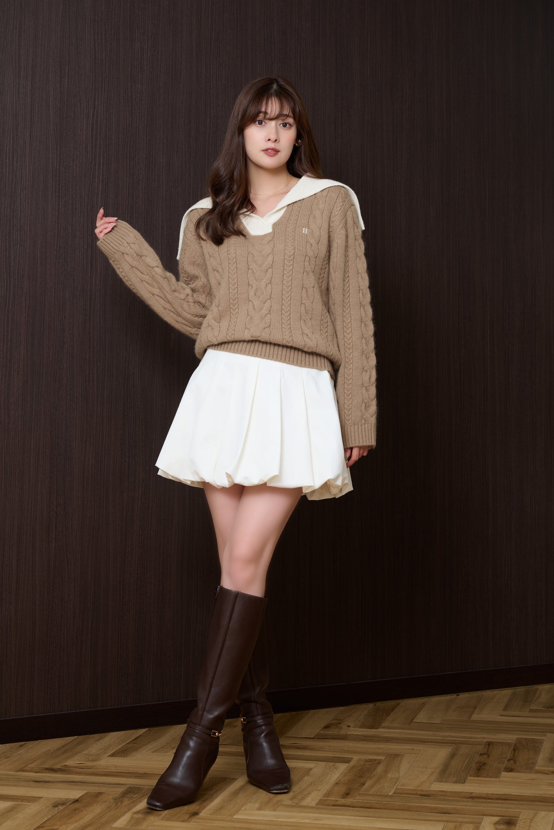 Sailor-Collar Cable Knit Pullover