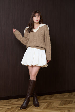 Sailor-Collar Cable Knit Pullover