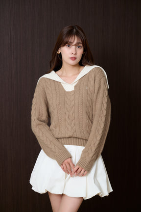 Sailor-Collar Cable Knit Pullover