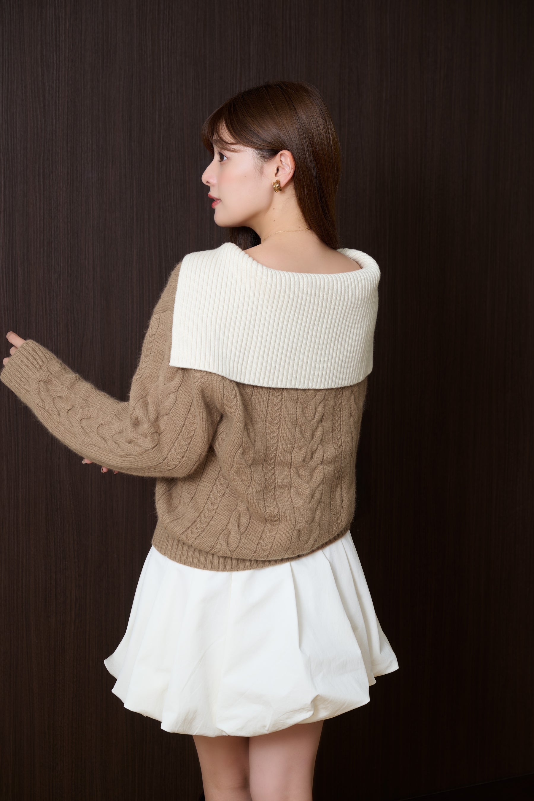 Sailor-Collar Cable Knit Pullover